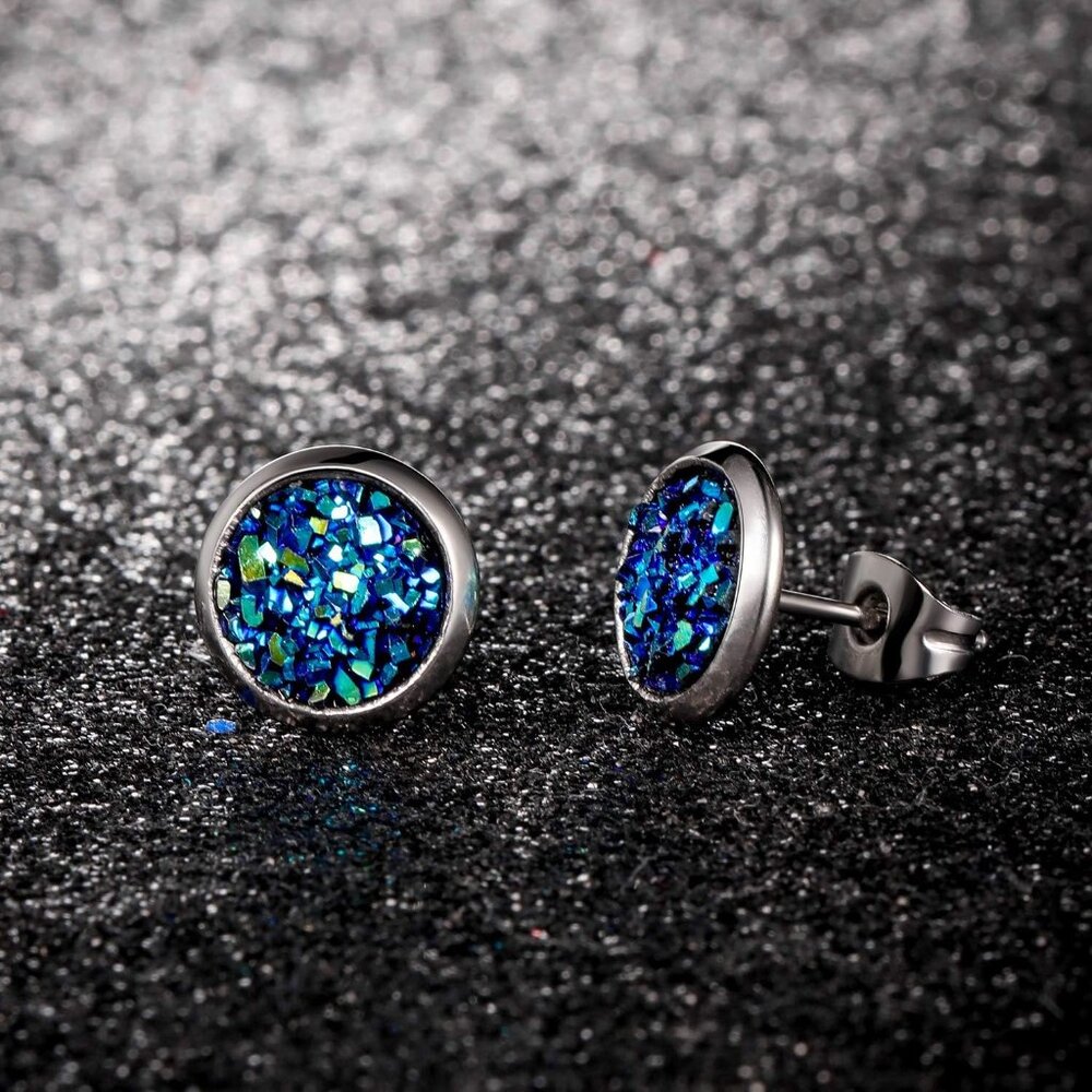 20 Pairs Round Stud Earrings Stainless Steel Druzy Stud Earring Anti Sensitive F - Picture 4 of 6